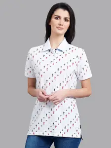 Beverly Hills Polo Club Women White & Red Printed Polo Collar T-shirt
