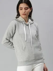 JUNEBERRY Women Grey Hooded Sweatshirt