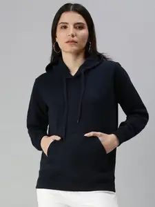 JUNEBERRY Women Navy Blue Hooded Sweatshirt