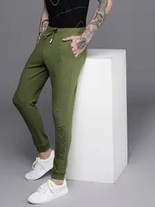 WROGN Men Olive Green Ribbed Joggers