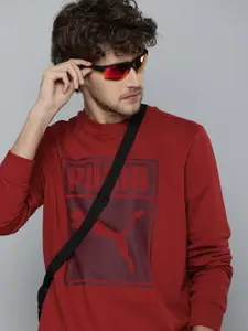 Puma Men Red Brand Logo Graphic Printed Regular Fit  Casual Sweatshirt