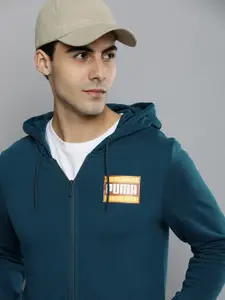 Puma Brand Logo Printed Fleece Front-Open Hooded Slim Fit Track Sweatshirt