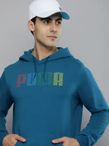 Puma Men Blue Brand Logo Printed Pullover Hooded Sweatshirt