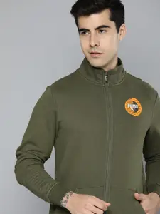 Puma Men Olive Green Brand Logo Printed Slim Fit Bomber Track Jacket