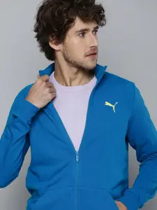 Puma Men Blue Brand Logo Printed Full-Zip Slim Fit Sporty Track Jacket