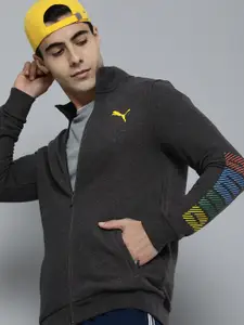 Puma Men Charcoal Grey Knitted Sporty Track Jacket
