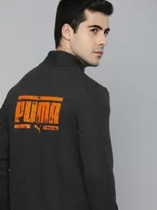 Puma Men Grey & Orange Brand Logo Printed Slim Fit Sporty Track Jacket