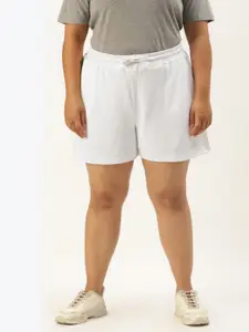 Rute Women Plus Size White Solid Cotton Shorts