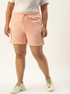 Rute Women Plus Size Peach-Coloured Solid Cotton Shorts