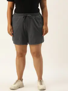Rute Women Plus Size Charcoal Grey Solid Cotton Shorts