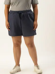 Rute Women Plus Size Navy Blue Solid Cotton Shorts