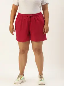 Rute Women Plus Size Maroon Solid Cotton Shorts