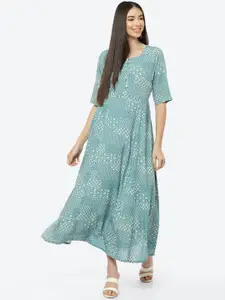 Rangriti Grey & Blue Ethnic Motifs Ethnic Maxi Dress