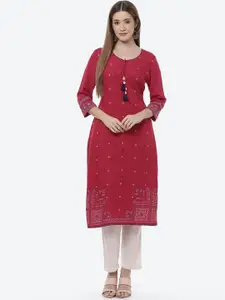 Rangriti Women Magenta Geometric Embroidered Flared Sleeves Thread Work Kurta