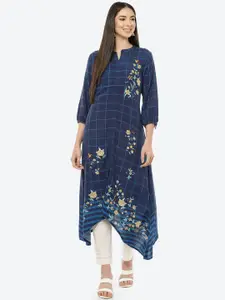 Rangriti Navy Blue Floral Ethnic A-Line Midi Dress