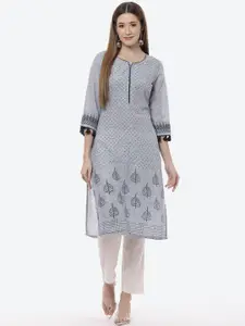 Rangriti Women Blue Ethnic Motifs Thread Work Kurta
