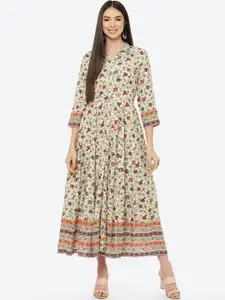 Rangriti Women Off White Floral Ethnic Maxi Dress