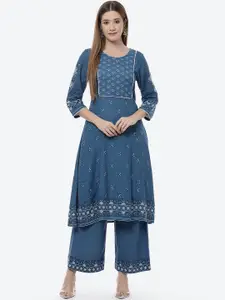 Rangriti Women Navy Blue Ethnic Motifs Printed Kurta