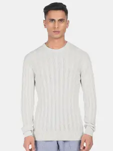 Arrow Sport Men White Cable Knit Pullover