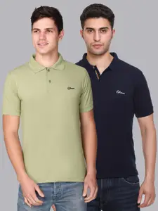 Obaan Men Green & Navy Blue Pack of 2 Polo Collar T-shirt
