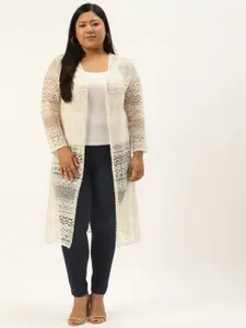 Rute Women Plus Size White Longline Cotton Lace Shrug
