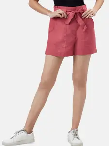 People Women Pink High-Rise Shorts with Belt