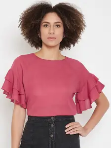 La Zoire Pink Solid Layered Georgette Top