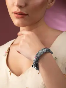 Rubans Women Silver-Toned & Pink Oxidised Bangle-Style Bracelet