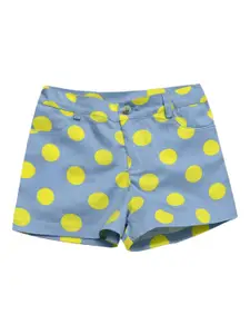 A.T.U.N. A T U N Girls Blue & Yellow Polka Dots Printed Regular Fit Shorts