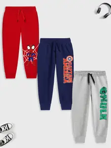 YK Marvel Boys Pack Of 3 Red,Blue & Grey Printed Joggers