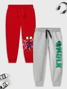 YK Marvel Boys Red & Grey Pack Of 2 Hulk & Spiderman Printed Joggers