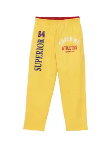 Fashionable Boys Yellow Self Design Pure Cotton Track Pants