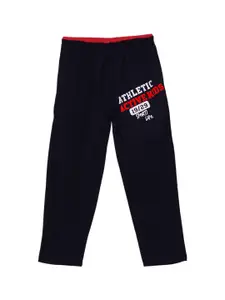 Fashionable Boys Navy Blue Printed Pure Cotton Track Pants