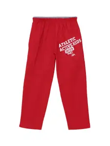 Fashionable Boys Red & White Printed Regular Fit Track Pants