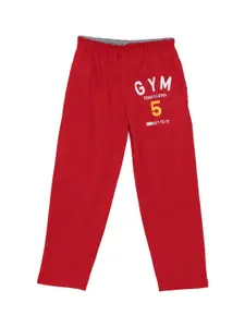 Fashionable Boys Red & White Solid Pure Cotton Straight Track Pants