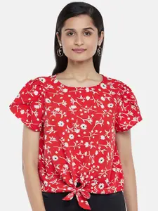 People Women Red Floral Print Top