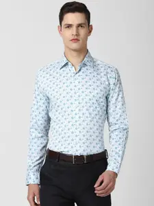 Van Heusen Men Blue Printed Regular Fit Cotton Formal Shirt