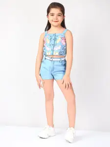 Naughty Ninos Girls Blue Emboidered Top with Short