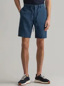GANT Men Navy Blue Denim-finish Linen Shorts