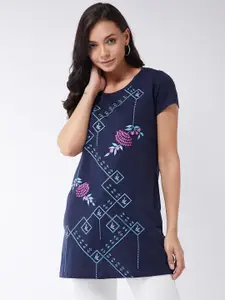 Modeve Women Navy Blue & Pink Floral Printed T-shirt