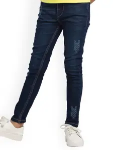 UNDER FOURTEEN ONLY Girls Blue Skinny Fit Light Fade Printed Jeans