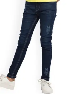 UNDER FOURTEEN ONLY Girls Blue Skinny Fit Low Distress Light Fade Jeans