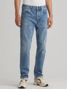 GANT Men Blue Low Distress Heavy Fade Regular-Fit Stretchable Jeans