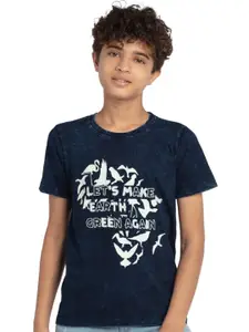UNDER FOURTEEN ONLY Boys Navy Blue Printed T-shirt