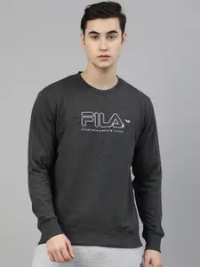 FILA Men Charcoal Grey & White Brand Logo Printed Cotton Sweatshirt