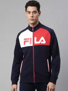 FILA Men Blue & Red Brand Logo Printed Cotton Sweatshirt