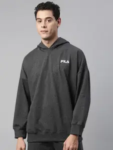 FILA Men Charcoal Grey Hooded Sweatshirt