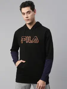 FILA Men Black & Peach-Coloured Brand Logo Printed Hooded Cotton Hamish Sweatshirt