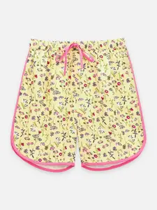 LilPicks Girls Yellow Floral Printed Outdoor Shorts
