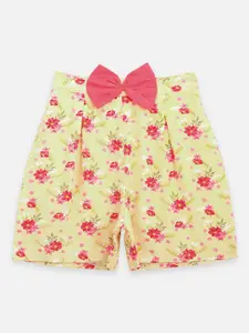 LilPicks Girls Yellow & Pink Floral Printed Shorts